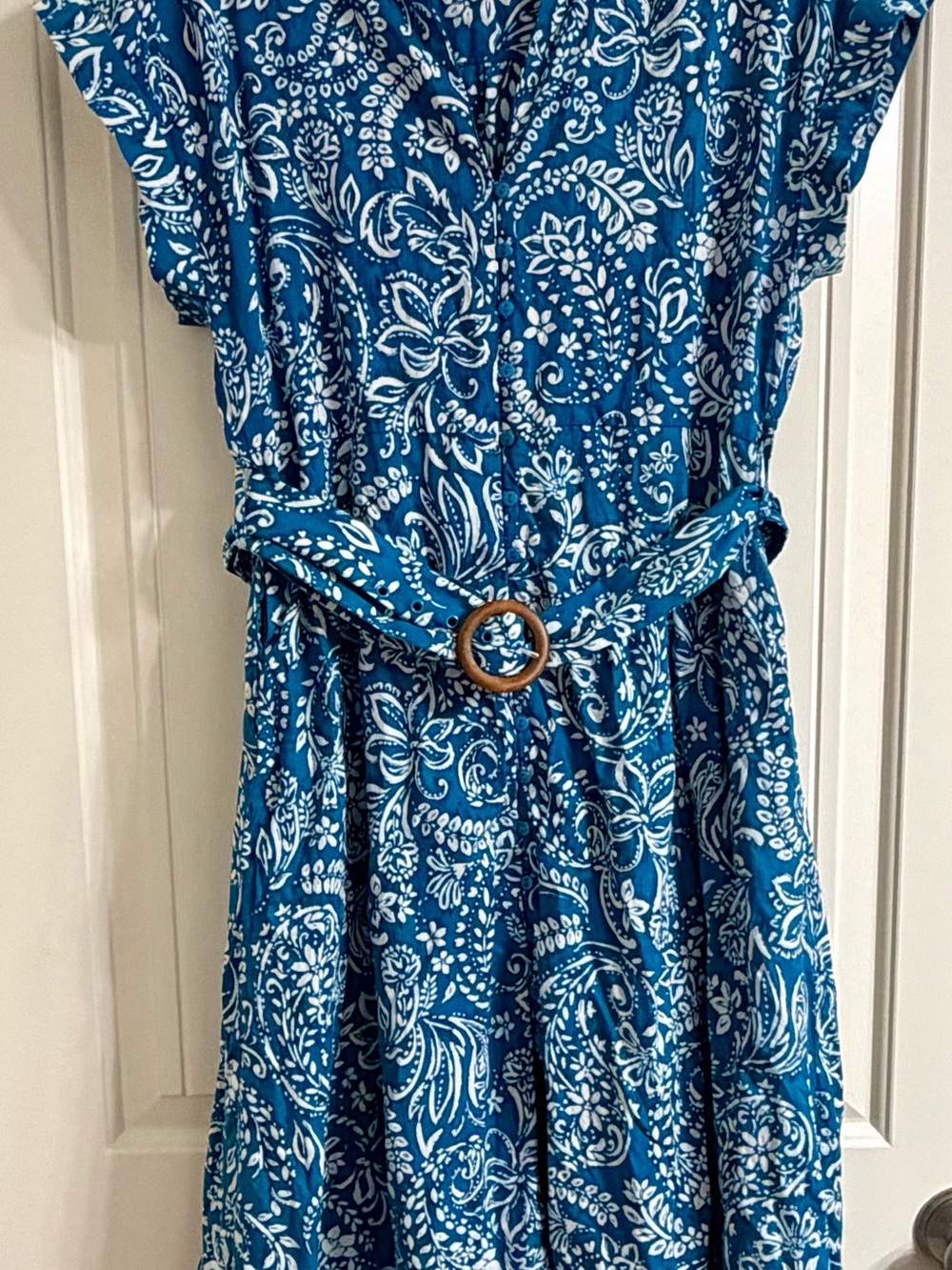 Ellen Tracy Teal and White Paisley Print Dress